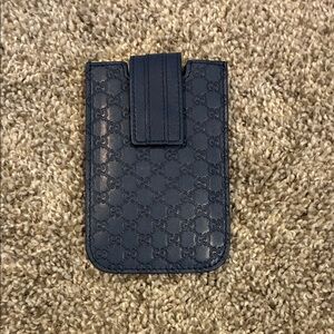 Gucci Navy Embossed GG Leather Phone Sleeve - never used